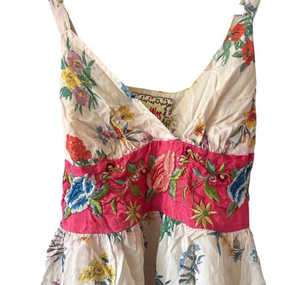 Johnny Was Floral Embroidered Silk Dress with Pink Accents Size Small - Picture 1 of 13
